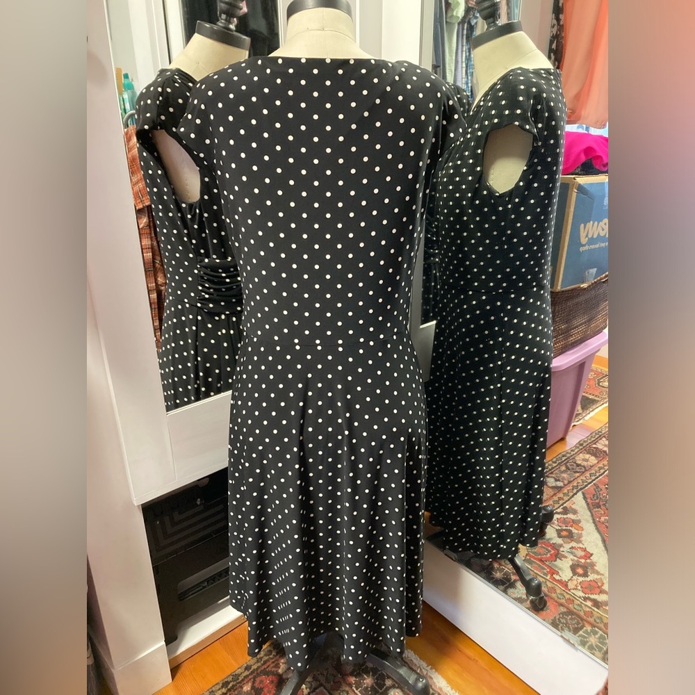 Ralph Lauren Black and White Faux Wrap Polka Dot A-Line Dress - Size 10 - Picture 4 of 11